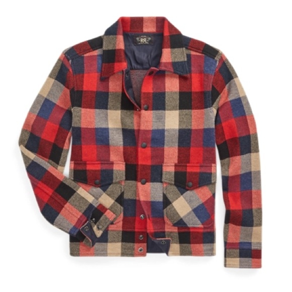 Double RL RRL Ralph Lauren Plaid Wool Sweater Jacket L